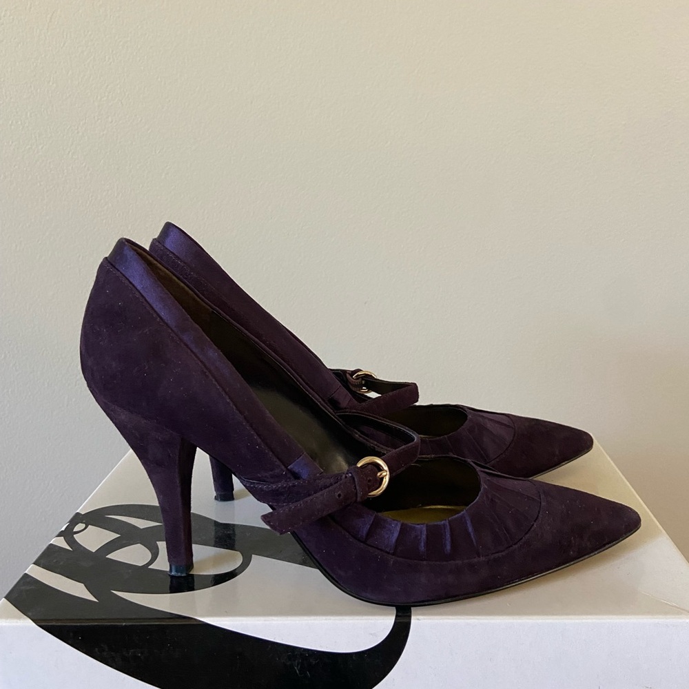 Nine West purple satin suede strap heels